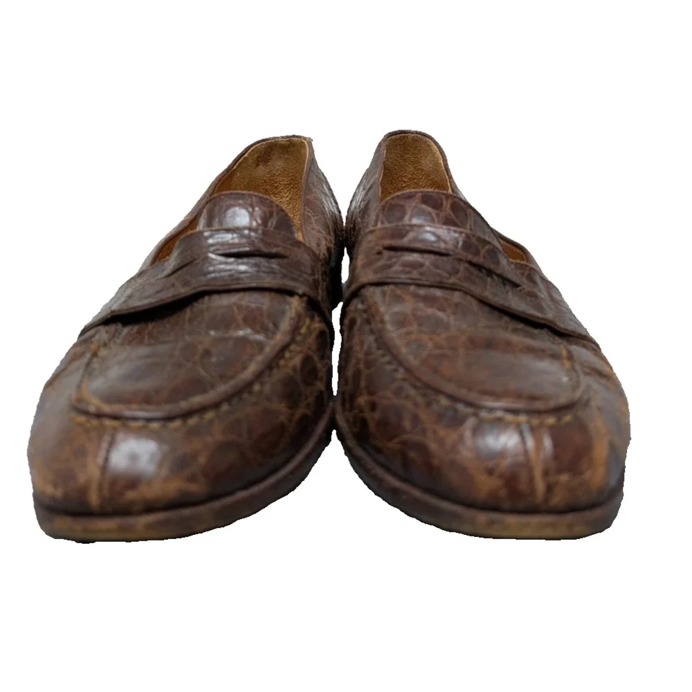 Polo Ralph Lauren Penny Loafer Mens 11 Crocodile Alligator Leather Brown Italy